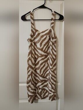 Time and Tru Tan & Brown Zebra-Print  Linen Blend - XS